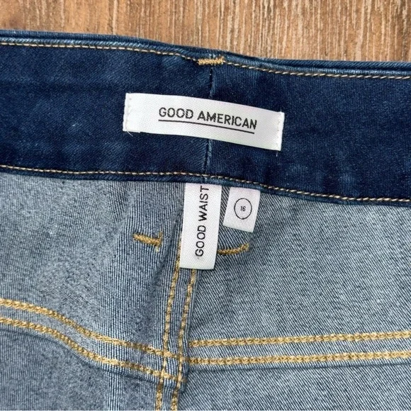 Good American Good Waist Skinny Jeans Raw Hem Plus Size Dark Blue - Picture 7 of 14